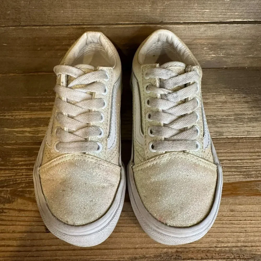 Kids Girls Vans Old Skool Yellow Glitter Skateboarding Sneakers‎ Shoes Size 11.5